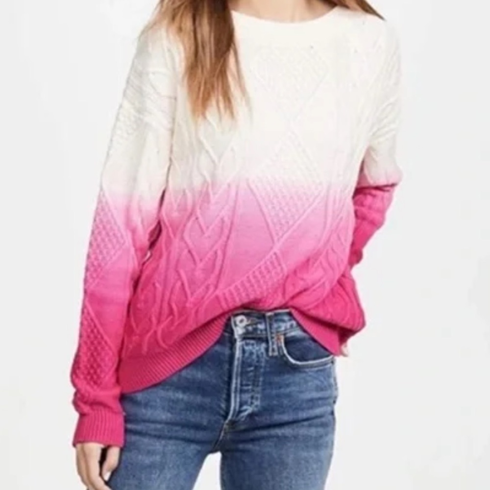 525 America Pink heart Ombré Cable Knit 100% cotton long sleeve Sweater sz L